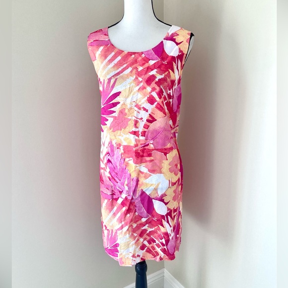Escape by Habitat Tropical Watercolor Shift Dress Guava Pink/Orange Size XL - Picture 6 of 9
